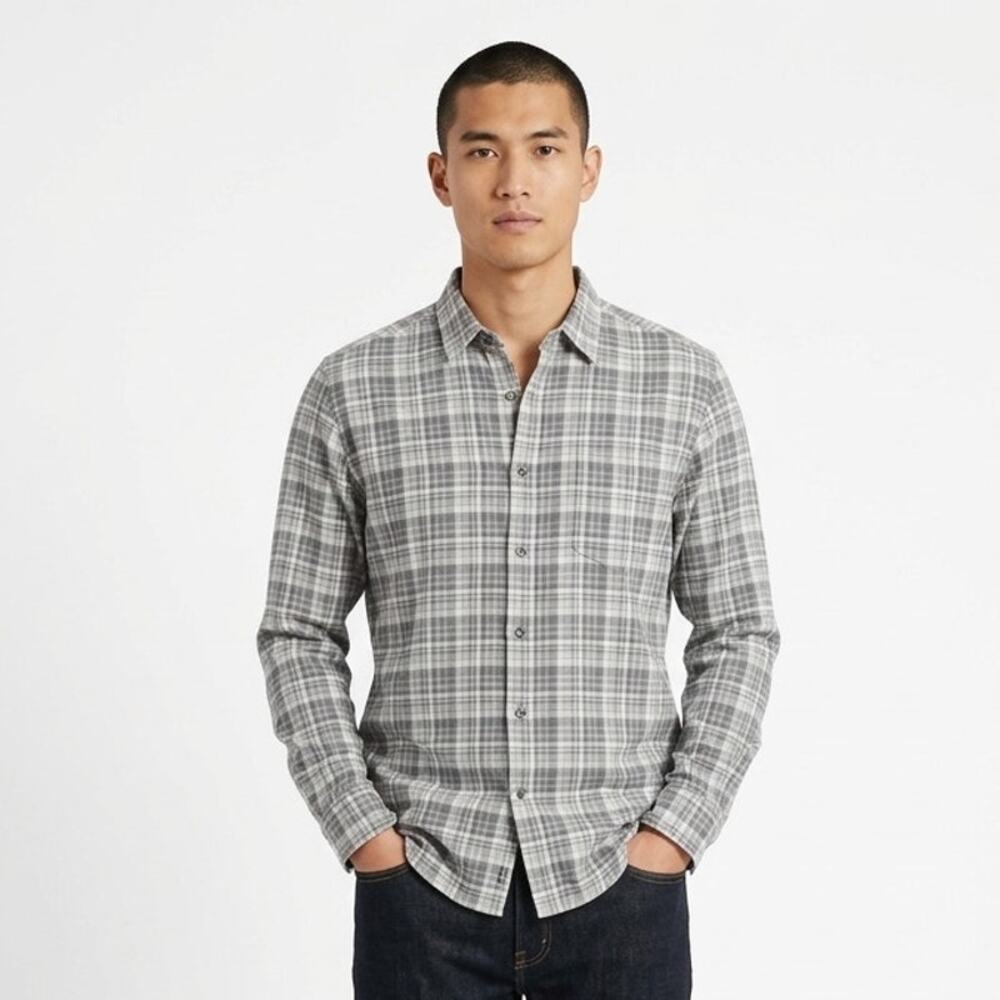 Ermenegildo Zegna Button Up Shirt Men's XL Gray Plaid Premium Cotton Long Sleeve